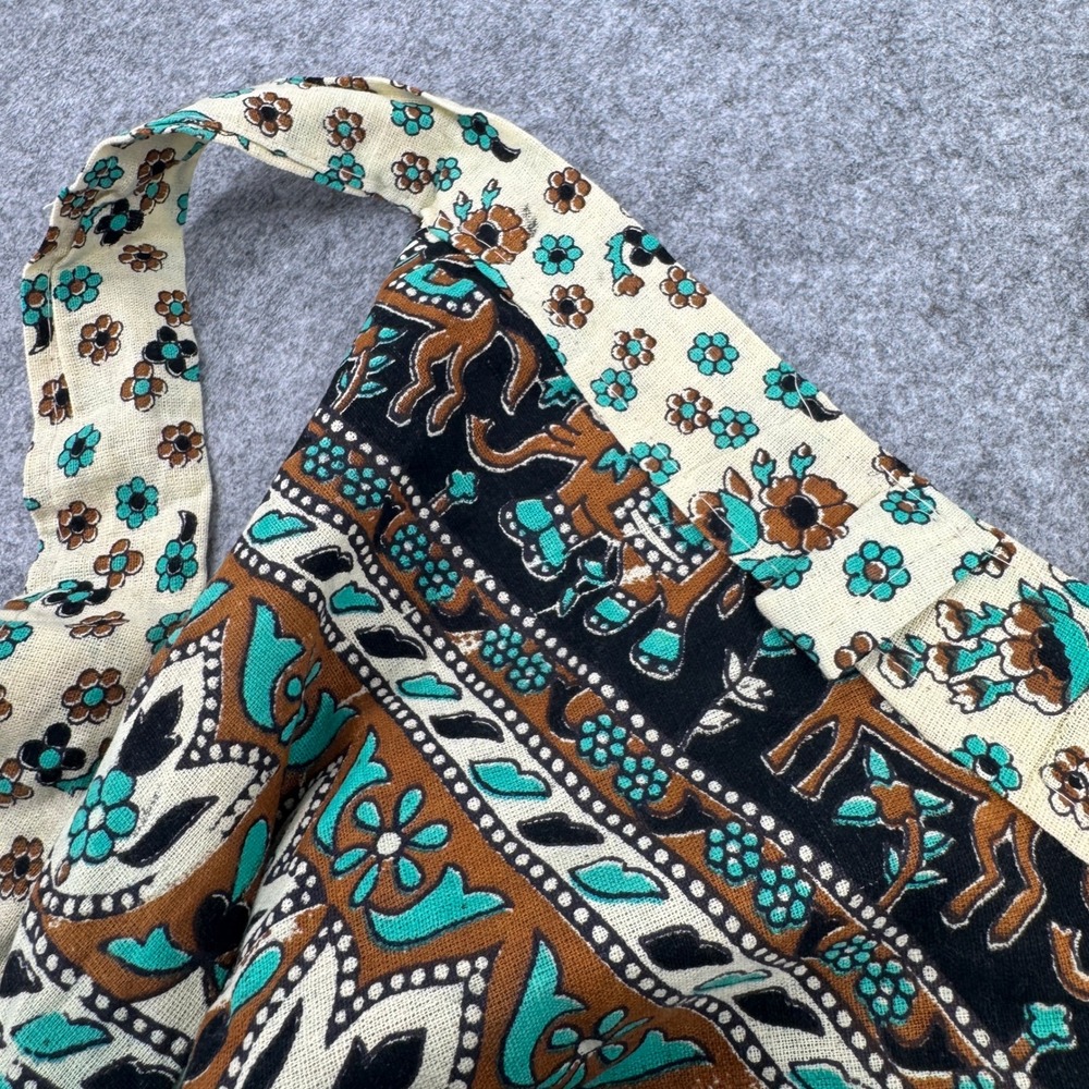 Boho Elephant Block Print Wrap Maxi Skirt Turquoise Brown Floral Tiered Skirt - Picture 5 of 6